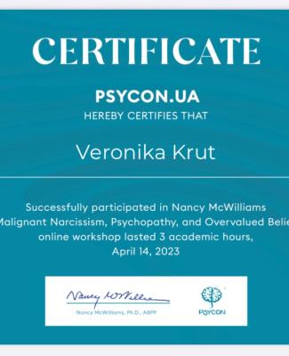 Сертифікат за участь в конференції Ненсі Мак-Вільямс