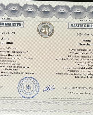Диплом магістра психології