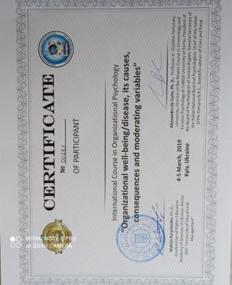 Certificate. Organizational Psychology