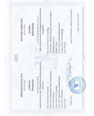 Диплом магістра психології